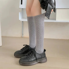 BXOXO Retro Women Stockings High Quality Japanese Style New Solid Color Knee High Socks For Women Korean Style Warm Casual Long Socks
