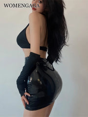 Bxoxo Autumn Sweet Winter Black Sexy Tight High Waist Leather Mini Skirt Reflective PU Hot Sexy Korean Women Sweet 9SVK