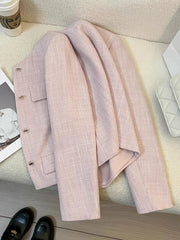 Bxoxo Elegant Women Pink Blazer Coat Sweet Long Sleeve Fashion Slim Suit Jacket Korean Chic O Neck Female Fall Winter Casual Outwear