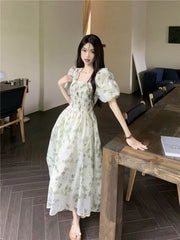 BXOXO Korean Style Mixi Cottagecore Dress Women Fairycore Floral Prom Gown Y2k Elegant Puff Sleeve Tunic Graduation Dresses