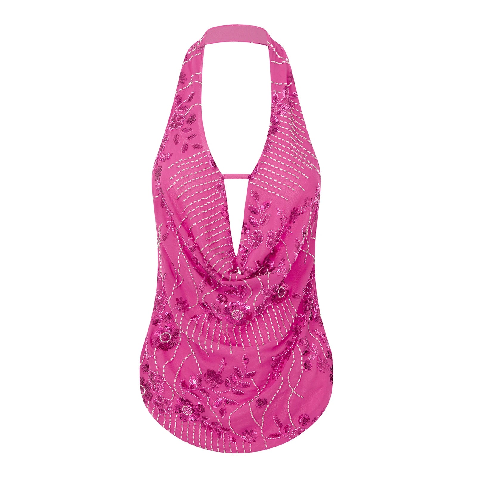 BXOXO Women Halter Tops Summer Beaded Floral Pattern Backless Shirts Vest for Streetwear Y2K Aesthetic Grunge Clothes