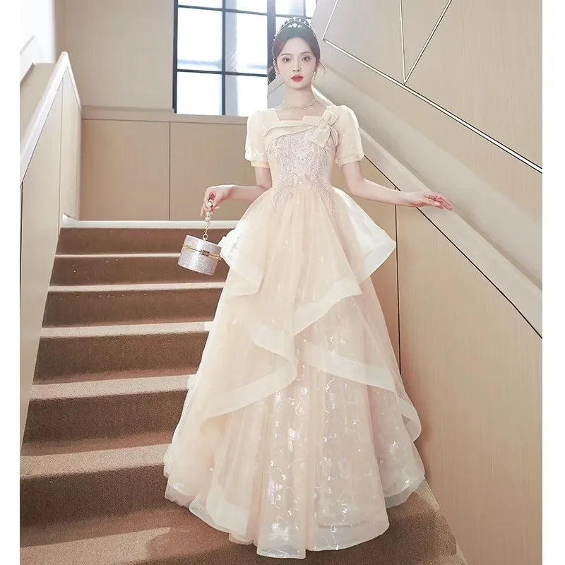 BXOXO Robe de soiree New Square Collar Slim Dress Women Wedding Elegant Evening Dresses Formal Party Dress Prom dresses Luxury Dress