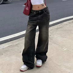 Bxoxo Streetwear Grunge Baggy Jeans Women Vintage Distressed Straight Leg Y2K Denim Pants 90s Aesthetic Outfits Washed Chic