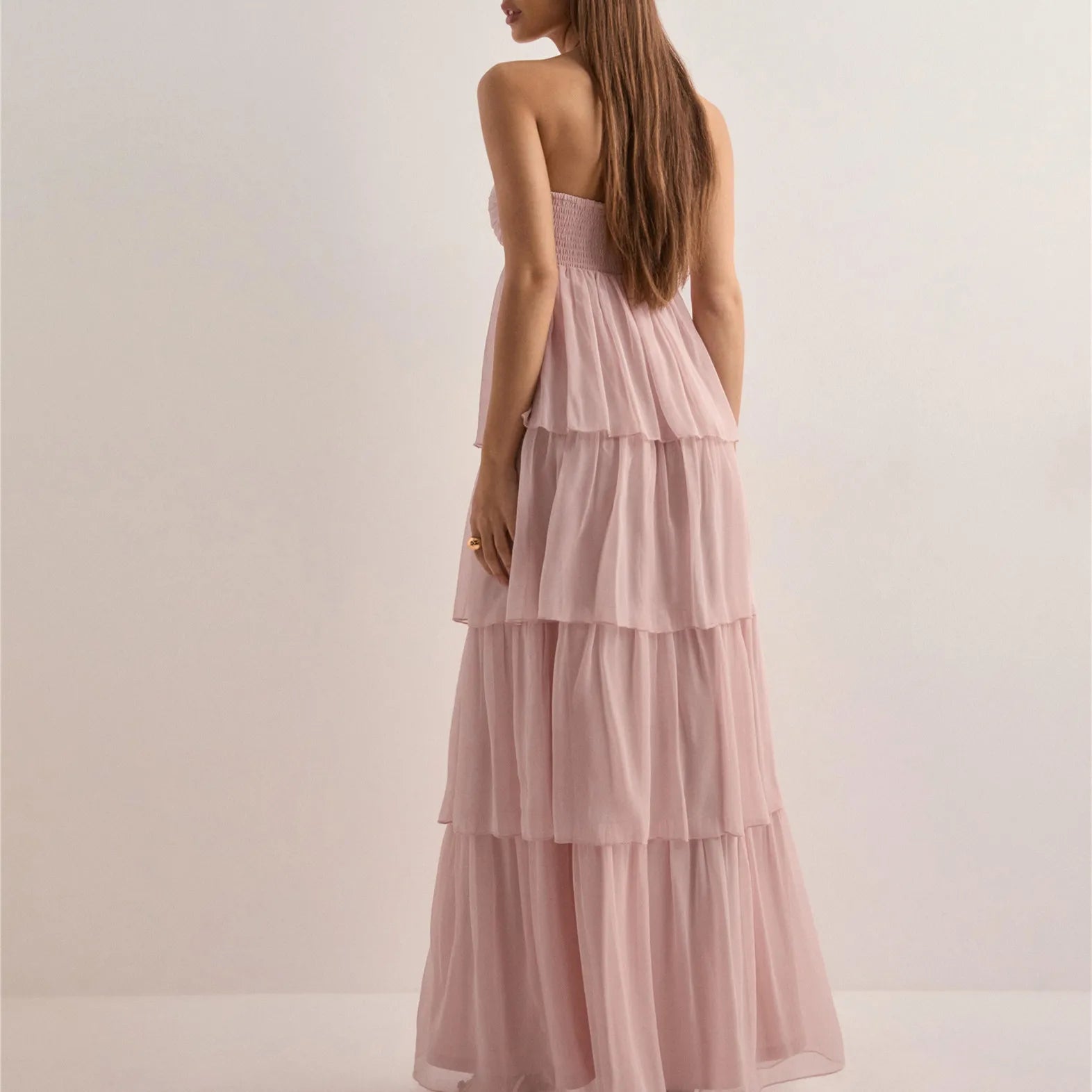 BXOXO Women's Strapless Long Dress Fashion Sleeveless Tiered Hem Tube Dress Summer Beach Holiday Party Wedding Dress