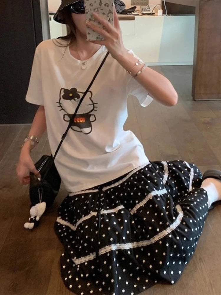 Bxoxo Summer Lace New Polka Dot Cake Skirt Women Japanese Sweet Casual Loose Short Skirts Female Designer Chic Kawaii Thin Outfits