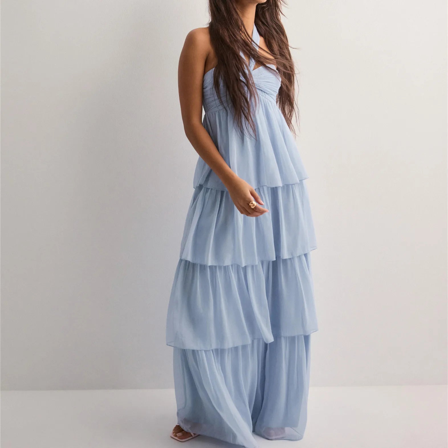 BXOXO Women's Strapless Long Dress Fashion Sleeveless Tiered Hem Tube Dress Summer Beach Holiday Party Wedding Dress