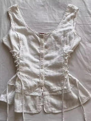 BXOXO Korean Fashion Lace Up Sweet Blouse Women Sleeveless Square Neck Slim Fit Chic Tops New Elegant Casual Y2K Harajuku Clothes 2025