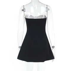 BXOXO Sexy Women’s Lace Patchwork Short Dress Summer Sleeveless Tie-up Front Slim Fit A-Line Dress Party Club Short Mini Dress