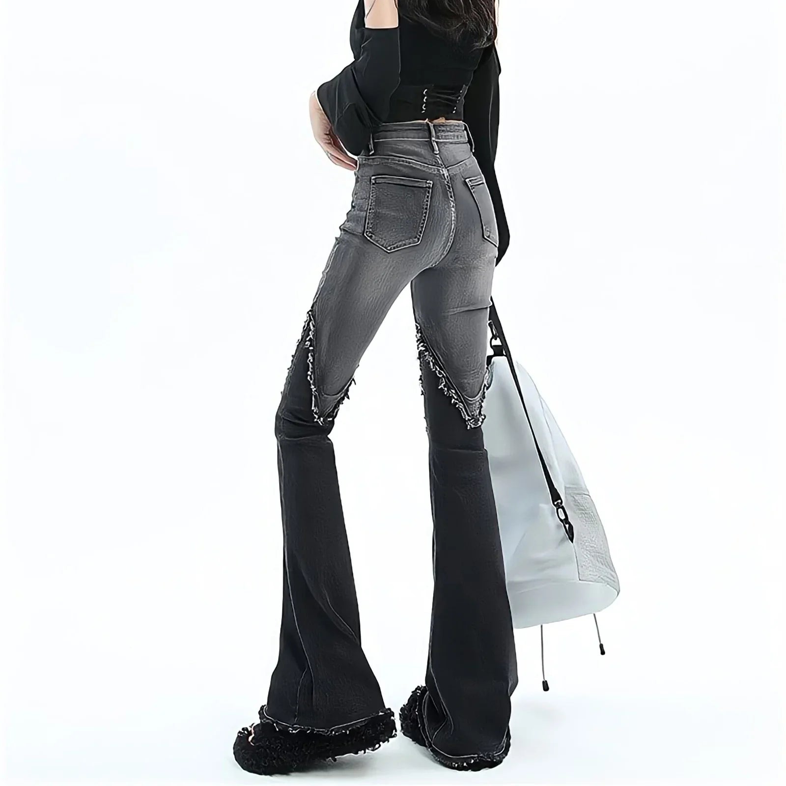 BXOXO Streetwear Y2k Jeans Women 90s Vintage Grunge Punk Korean Fashion High Waist Brushed Denim Trousers Black Wide Leg Flared Pants