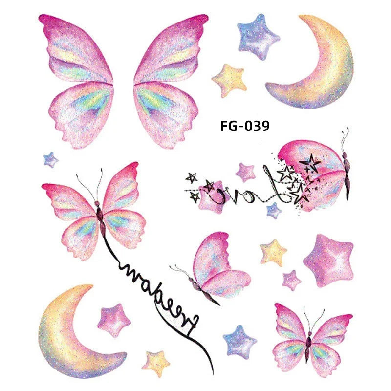 BXOXO 1Sheet Fairy Butterfly Wings Shiny Tattoo Sticker Waterproof Eyes Face Art Fake Tattoos for Women Makeup Dance Music Festival