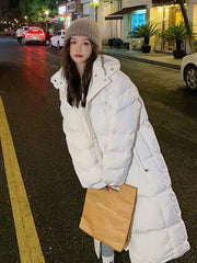 BXOXO Solid Color Long Straight Winter Coat Casual Women Parkas Clothes Hooded Stylish Winter Jacket Female Outerwear