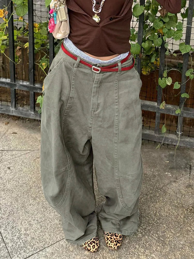 Bxoxo Y2K Vintage Women Cargo Pants Harajuku Oversized Wide Leg American Retro Pants Baggy Casual Summer Thin Trousers Gyaru