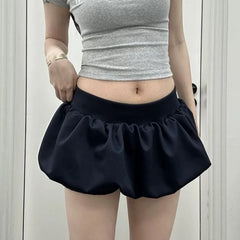 Bxoxo Korean Style Sweet Mini Skirt Kawaii Black Low Waist Ruffle Short Skirts Gothic Sexy Harajuku Casual A-line Solid Skirt