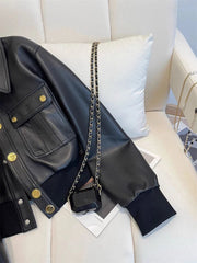 Bxoxo Black Pu Leather Crop Jacket for Women Y2K Fall Loose Streetwear Lapel Motorcycle Coats Korean Single Breasted All Match Outwear