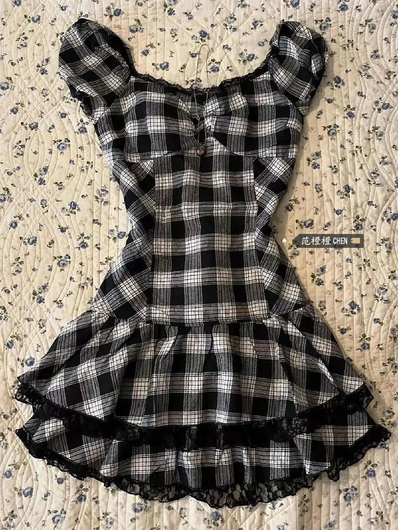 BXOXO summer inspo Y2k Harajuku Lattice Vintage Sleeveless Gothic Punk Summer Dresses Slim Short Dress Lace Sexy Korea Fashion Women Dresses