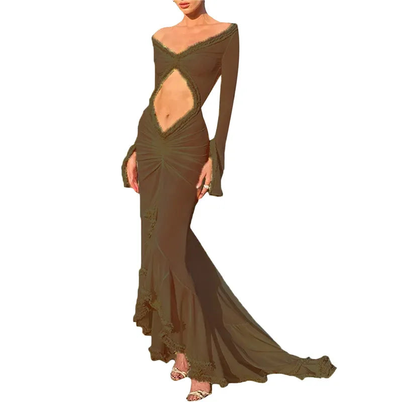 BXOXO Women Sexy Lace See Through Maxi Dress Y2k Floral Sheer Strap Backless Bodycon Fitted Long Dress Party Club Dress