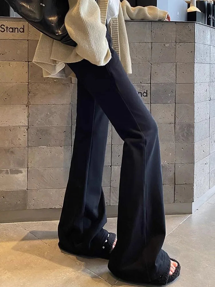 Bxoxo Streetwear Slim Flare Pant Women Sexy Low Waist Fall Vintage Wide Leg Trousers Casual American Lace Up Female Retro Black Pants