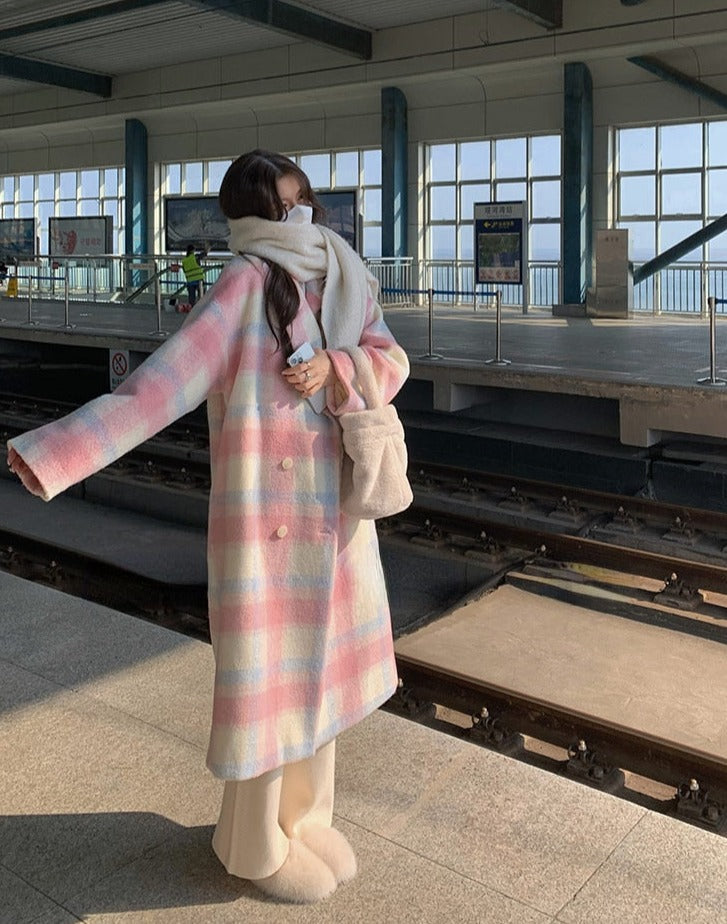 BXOXO - Long Plaid Rainbow Coat