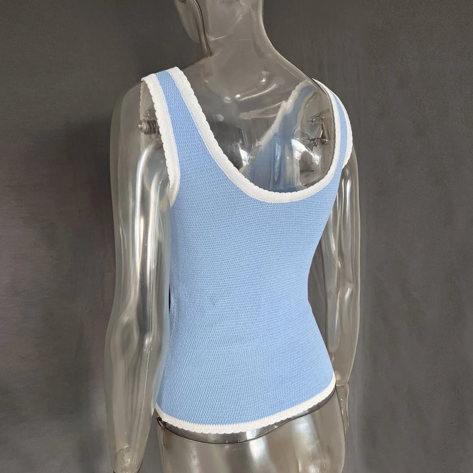 Bxoxo Knitted Deep V-neck Bow Women Crop Top Blue Patchwork Spaghetti Strap Tank Top Female Spring Slim Casual Streetwear 2024