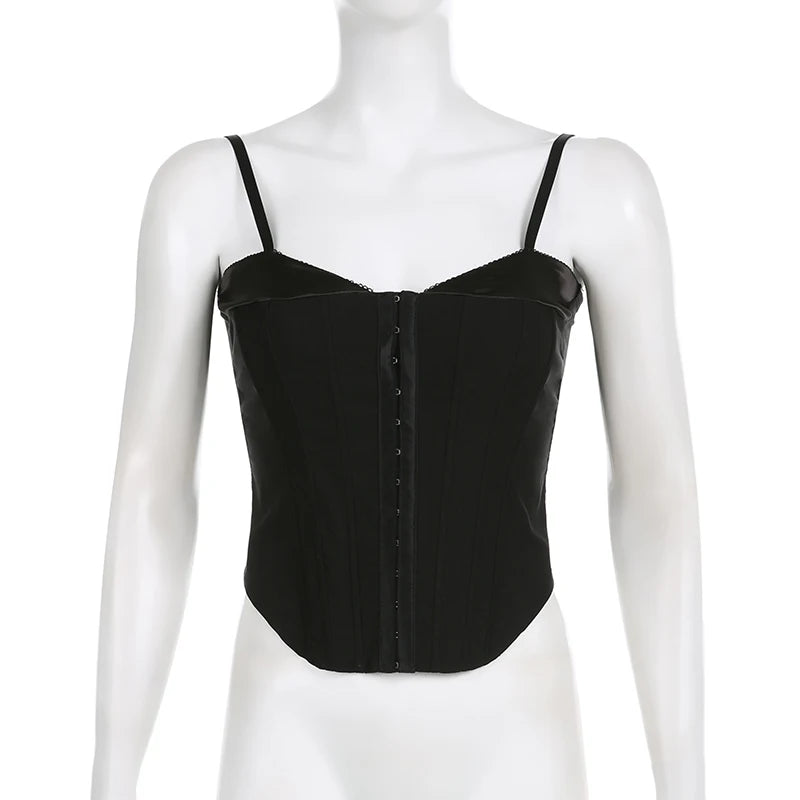 Bxoxo Sexy Low-cut Spaghetti Strap Women Tank Top Casual Black Camisole Vintage Slim Fit Vest All-match Trend Outfit Clubwear