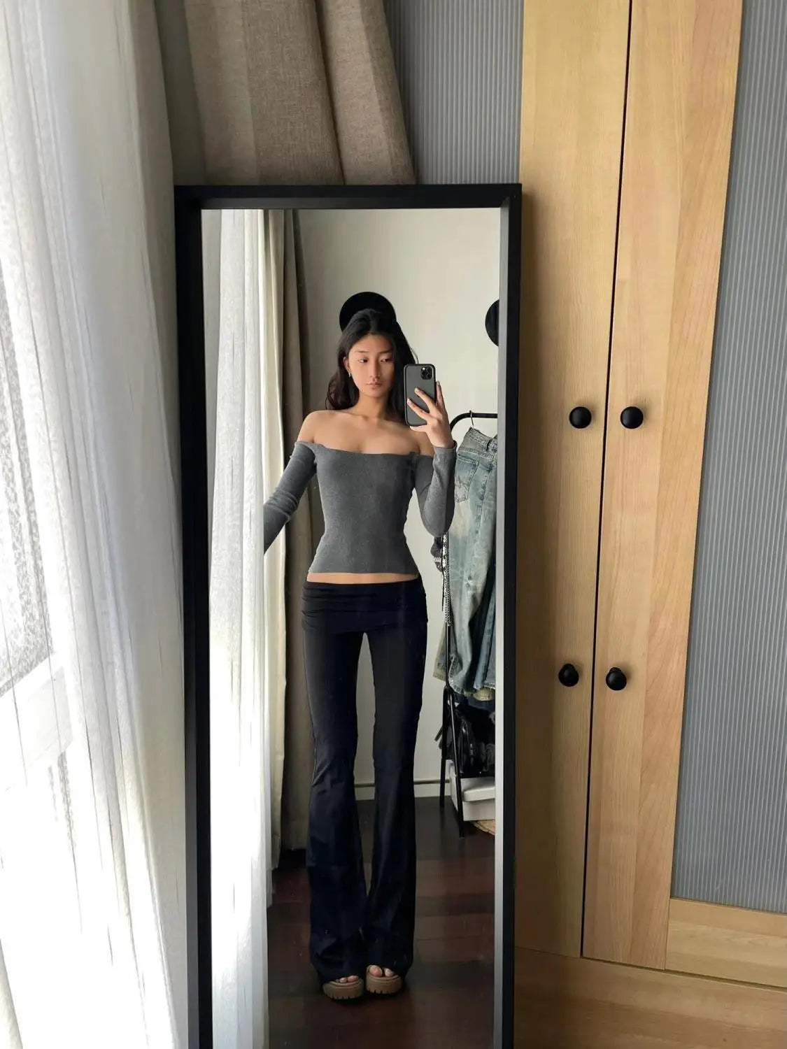 Bxoxo Gray High Waist Basic Flared Pants Solid Color Jogging Fitness Yoga Trousers Slim Korean Fashion Casual Streetwear Lady