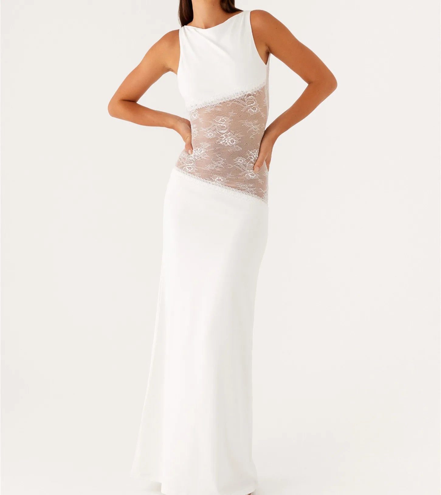 BXOXO Women Bodycon Maxi Dress Lace Patchwork Sleeveless Backless Long Pencil Dress Y2K Slim Fit Club Party Wedding Dresses