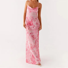 BXOXO Womens Summer Sexy Spaghetti Strap Maxi Dresses Floral Bodycon Long Dress Sleeveless Backless Vacation Sundress