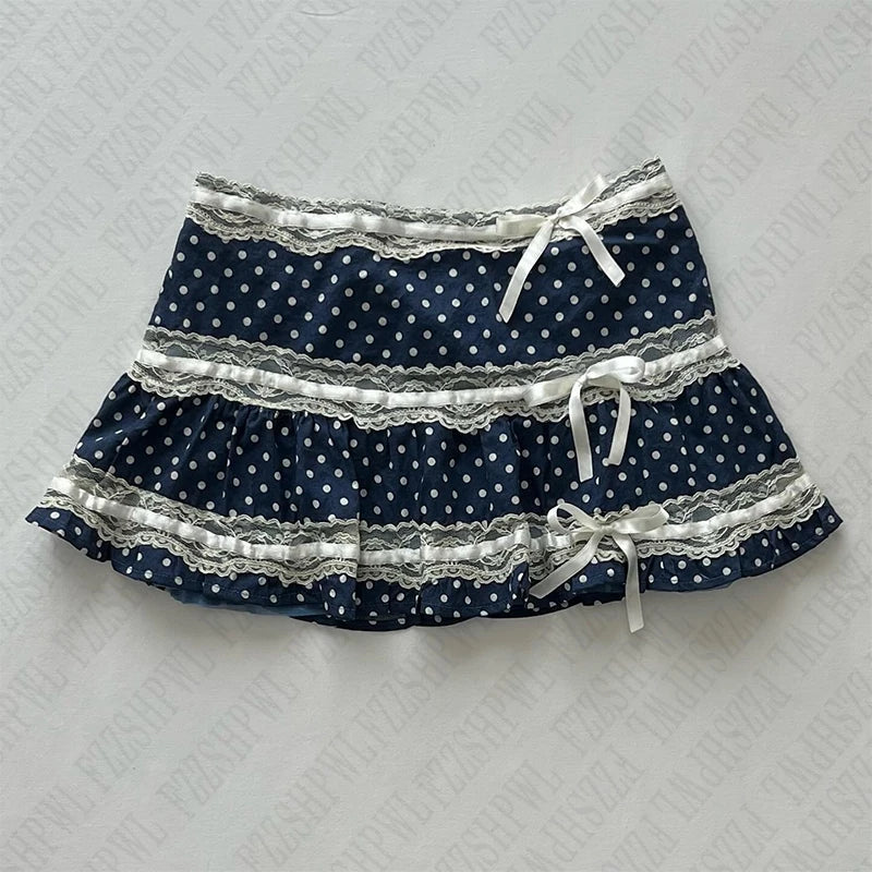 BXOXO Vintage Y2K Harajuku All-match Casual Women's Skirt Emo Girls Punk Hip-hop Rock Fashion Lace Bow Chic Aesthetic Sweet Mini Skirt