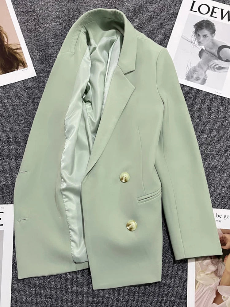 Bxoxo Women Elegant Blazer Coat Sweet Fashion Long Sleeve Casual Suit Jacket Korean New Fall Winter Female Double Buttons Outwear Tops