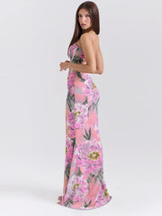 BXOXO Flower Print Dress Women Temperament Patchwork Spaghetti Strap Draped Backless Sleeveless Sexy Birthday Party Vestidos