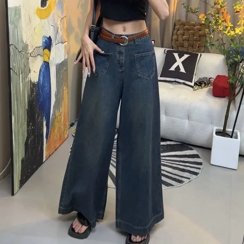 BXOXO New Denim Pants Women Summer Flares Wide Legs Loose Sweeping Floor High Waist Slimming Oversized Jeans 200 Pounds Wearable