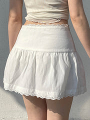 BXOXO Summer New Sweet Simple Lace Spliced Skirts Fashion Solid All-Match Basic Women Skirts
