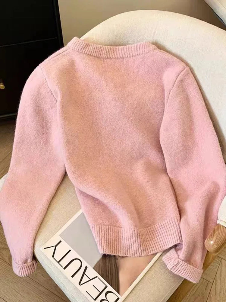Bxoxo Cute Bow Women Cardigan Long Sleeve Lazy Wind Sweet Knitted Sweater Casual Loose Preppy Style Vintage Lady O Neck Fall Tops