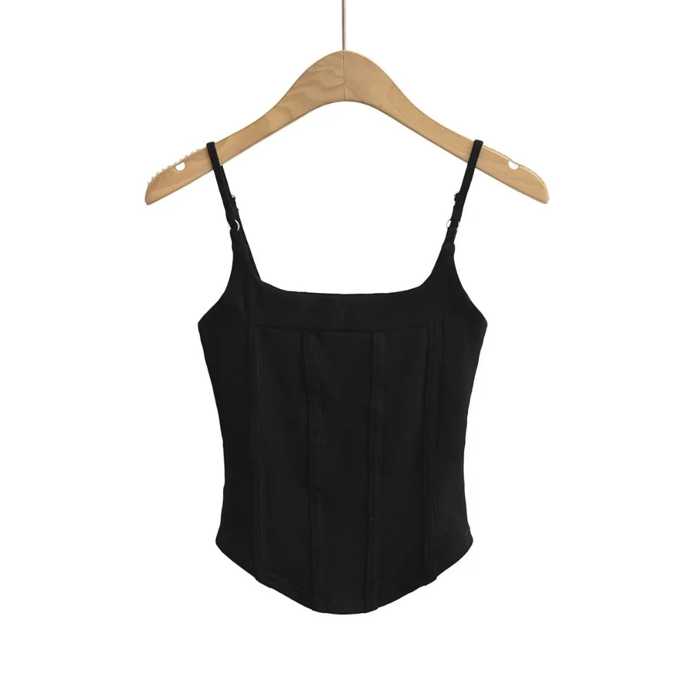 Bxoxo Sexy Spaghetti Straps Cotton Vest Women Summer Korean Solid Slim Sleeveless Camis Y2K Fashion Patchwork Female Crop Tops