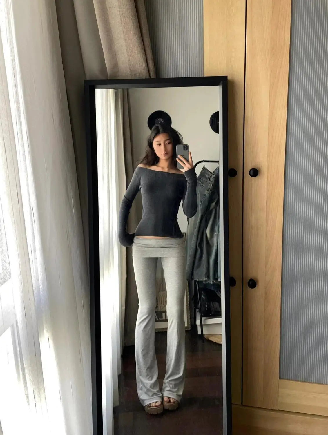 Bxoxo Gray High Waist Basic Flared Pants Solid Color Jogging Fitness Yoga Trousers Slim Korean Fashion Casual Streetwear Lady