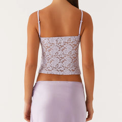 BXOXO Women Summer Floral Lace See-through Patchwork Tops Sleeveless Adjustable Spaghetti Straps Slim Cami Crop Tank Vest