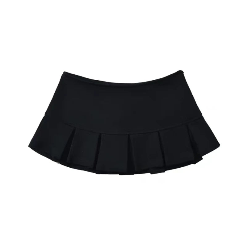 Bxoxo Terry Fabric Y2K Mini Skirt Women Low Waist Wide Pleat Light Grey Sexy Vintage A-line Pleated Skirt Casual Skort Summer
