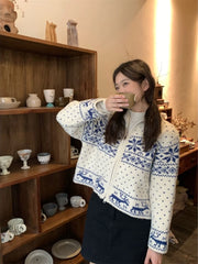 Bxoxo Vintage Korean Style Women Sweaters Zipper Knitted Cardigan Casual Retro Jumpers Harajuku Fashion Long Sleeve Knitwear