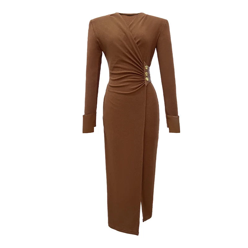 Bxoxo Spring Elegant Sexy Casual Maxi Dresses for Women Black Brown Slit Long Robe Femme Office Party Street Clothing Vestidos
