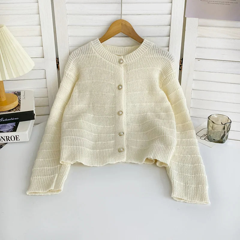 Bxoxo Button Front Knit Cardigan Sweater for Women Long Sleeve Single Breasted Sweater Jacket Ladies Autumn Winter Elegant Outfit
