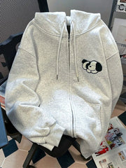 Bxoxo Cute Dog Cartoon Gray Hoodies Women Loose Long Sleeve Kawaii Sweatshirts Casual Vintage Preppy Style Fall Female Pockets Tops