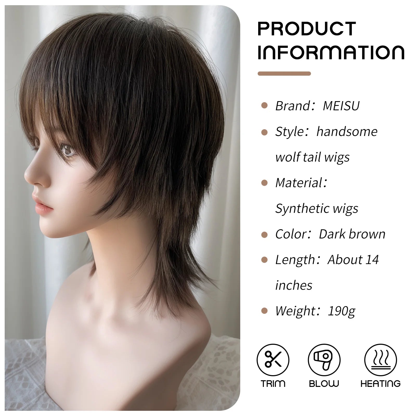 BXOXO 14 Inch Synthetic Brown Mid length Straight Unisex New Fashion Hair Bangs Fiber Heat resistant Natural Party or Selfie