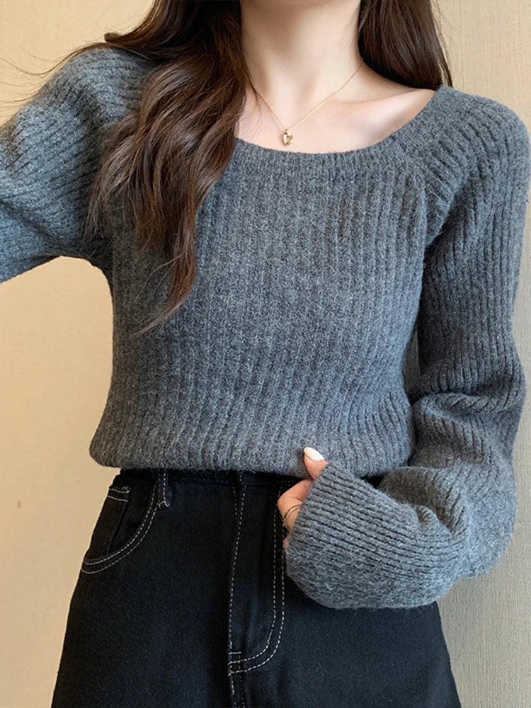Bxoxo Autumn Winter Loose Women Sweaters Casual Soft Long Puff Sleeve Pullovers Jumpers Knitwear Basic Sweater For Women Tops