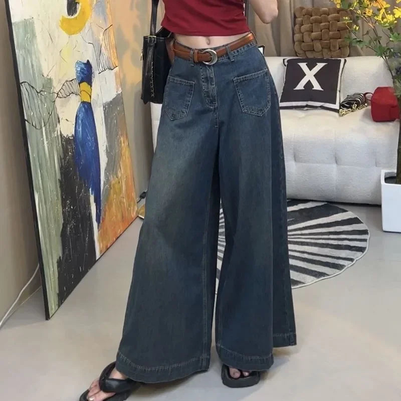 Denim Pants Women Summer Flares Wide Legs Loose Sweeping Floor High Waist Slimming Oversized Jeans 200 Pounds Wearable