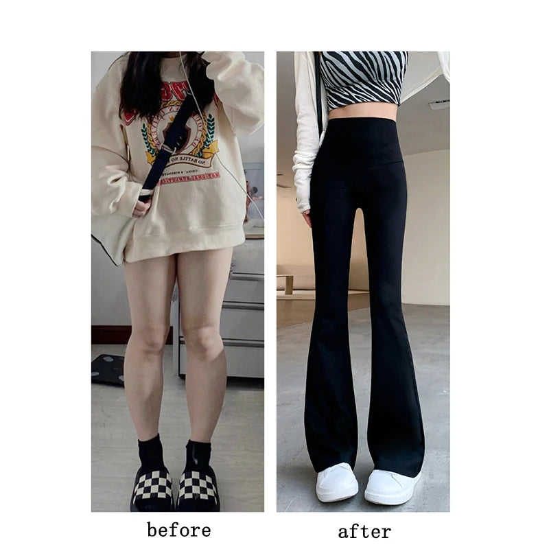 BXOXO Women Flare Pants Slim High Waist Solid Sexy Shark Flare Pants Fashion Casual Streetwear Elastic Butt Lift Skinny Leggings