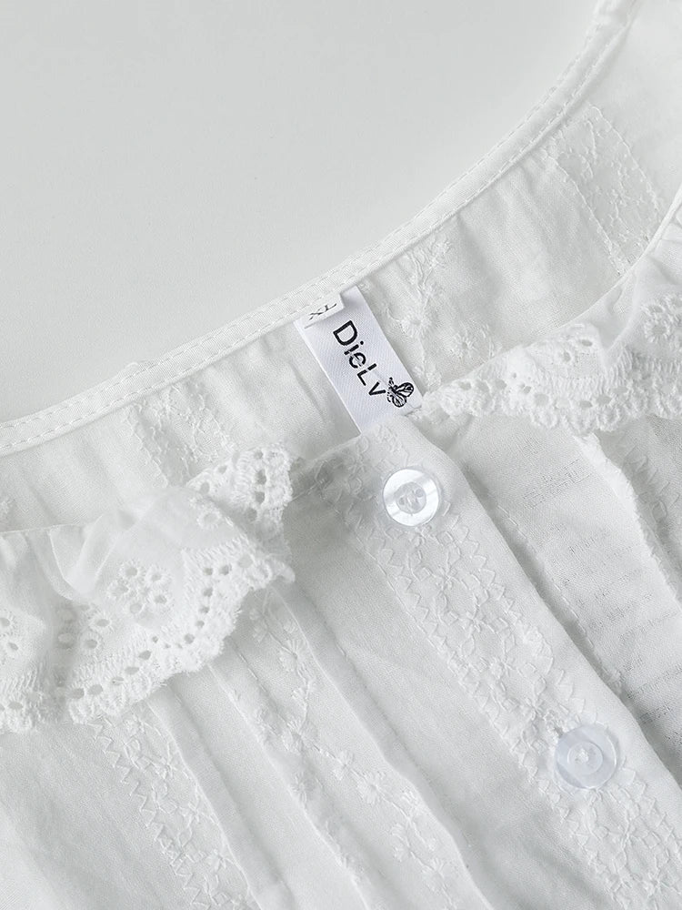 Bxoxo Flower Embroidery Blouses Lace Trim O-Neck Long Sleeve Blouse Spring Vintage Female Elegant Casual French Shirts Women Clothes