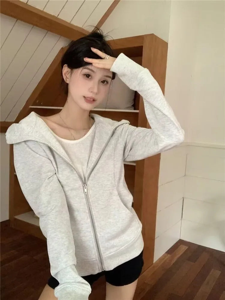 BXOXO 2025 Autumn New Cardigan Coat Women Y2k Slim Fit Black Hooded Sweatshirt Fashion All-match Long Sleeve Zipper Tops Mujer Jacket
