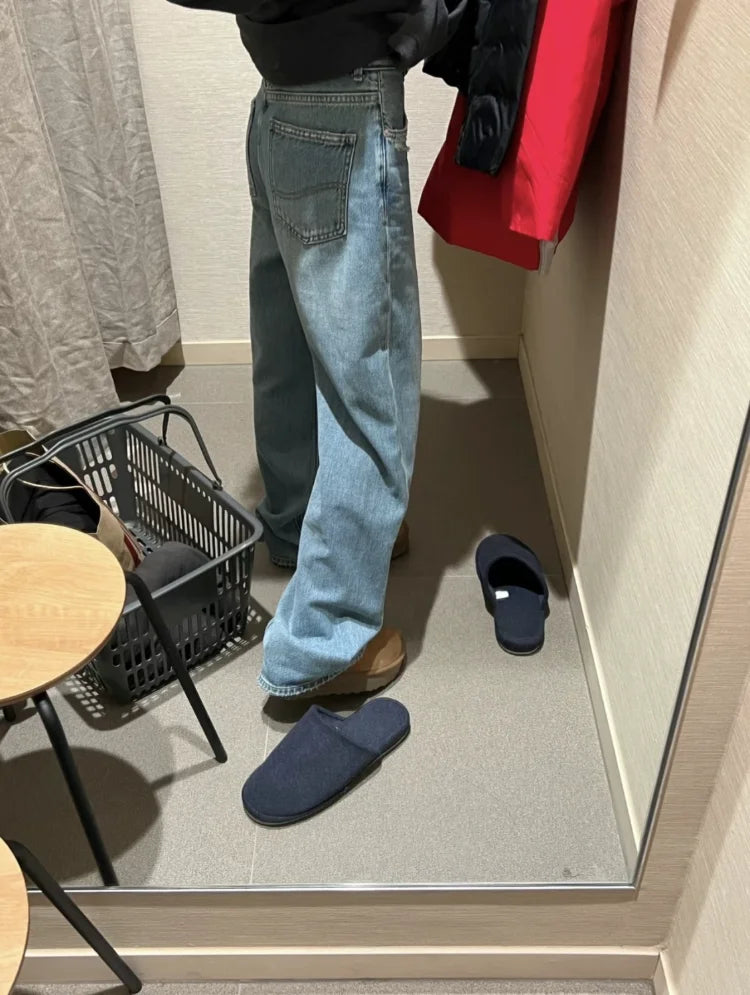Bxoxo Streetwear Female Trousers Wide Leg Jeans for Women Blue High Waisted Jeans Women's Denim Pants Y2k Women's Clothing