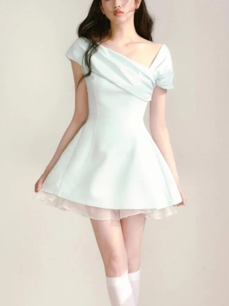 Bxoxo Women's Y2K Vintage Chic Dresses Summer 2025 New Asymmetrical Neck A-Line Inclined Shoulder Vestidos Party Prom Evening Dress