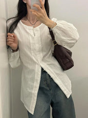 Bxoxo Chic Long Sve Embroidered Button Trim Striped irt Women's Faion Cotton 00% Versatile Sle Spring Collection